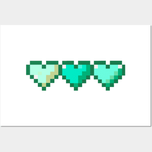 Teal Row of Hearts Pixel Art Posters and Art